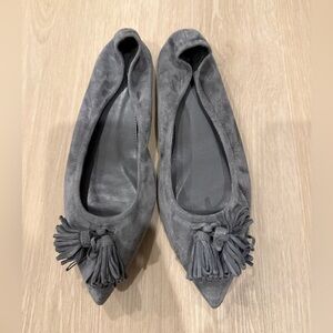 J Crew Lottie Gray Suede Pointed-Toe Tassel Ballet Flats
